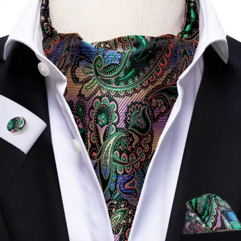 Cravate Ascot Soie - Violet et Vert Émeraude