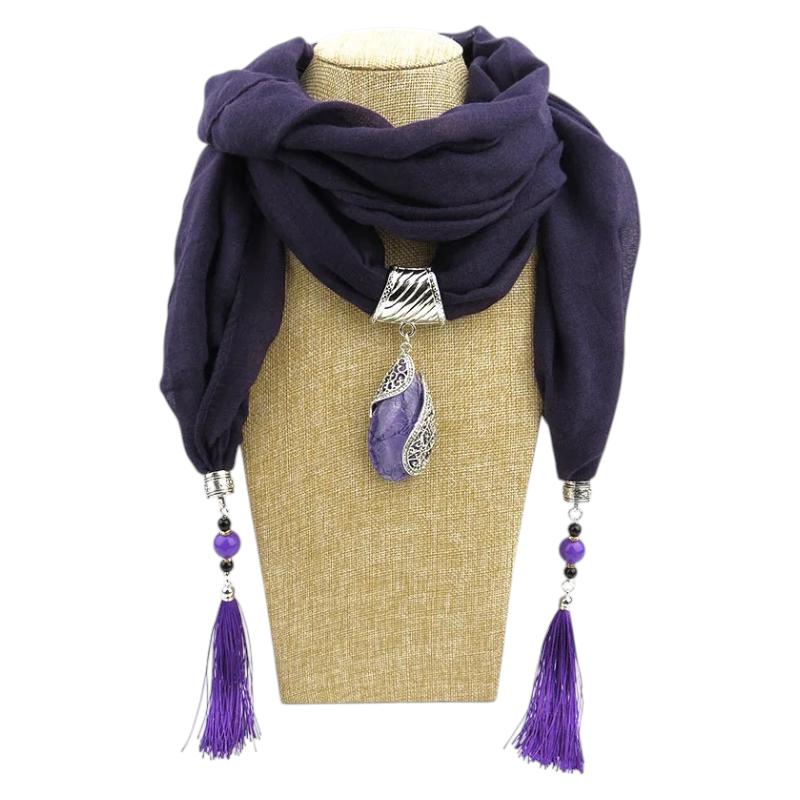 Chèche avec Bijoux - Violet Foncé - 180*50cm