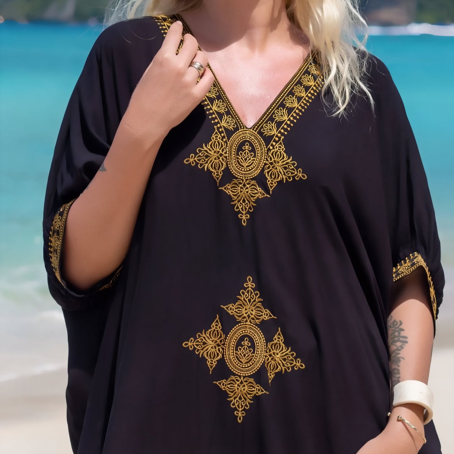 Longue Robe de Plage à Broderie Ethnique