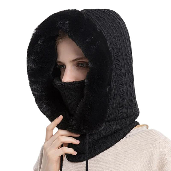 Écharpe à Capuche 2 En 1 Femme - Hiver - Rayée Grise - Chaud Et Tendance
