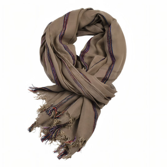 Chèche Coton de Lin - Beige et Marron - 190*95cm