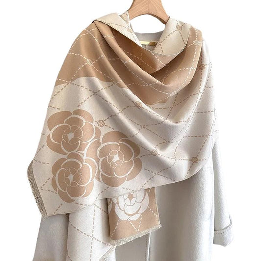 Echarpe Hiver Femme Beige Clair et Crème 