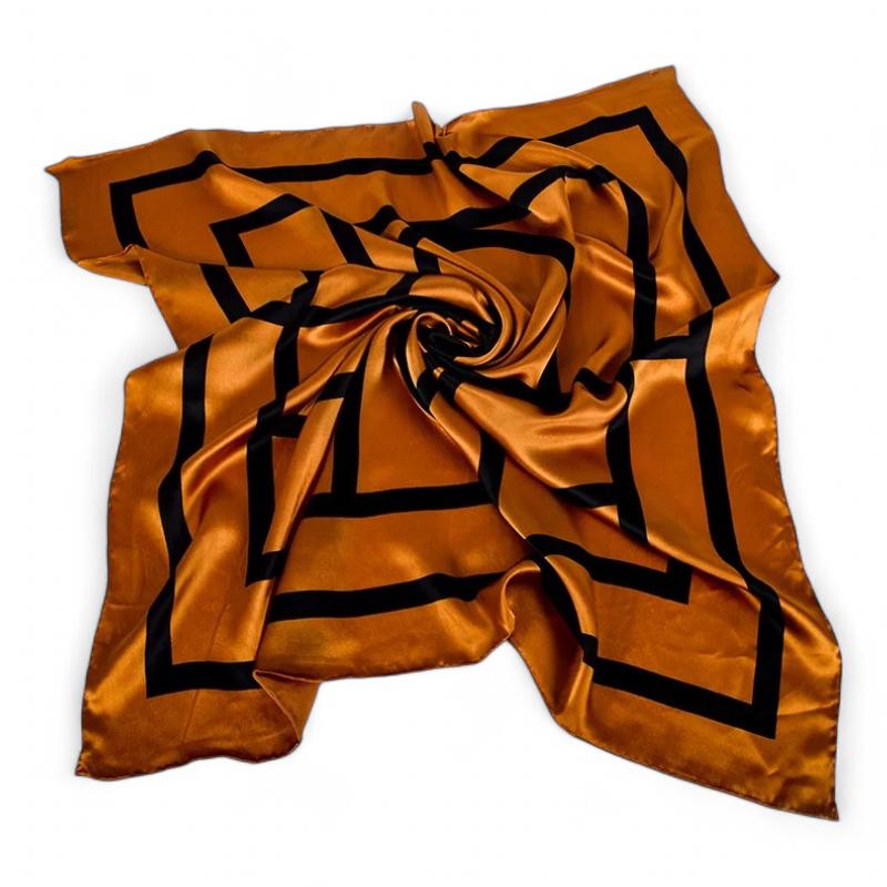 Carré de Soie Femme Luxe Marron Cuivré et Noir 90*90cm