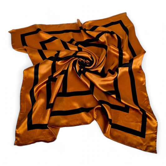 Carré de Soie Femme Luxe Marron Cuivré et Noir 90*90cm