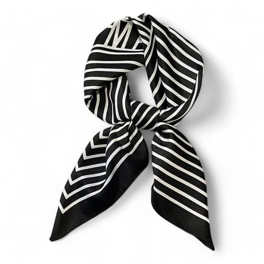 Petit Foulard Tour De Cou Femme Noir et Blanc 70*70cm