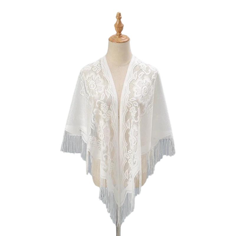 Châle Cape Crochet en Dentelle Blanc Écru 