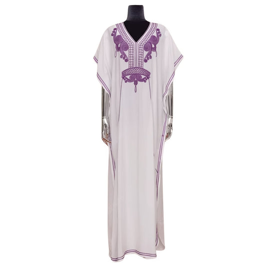 Paréo Caftan pour femme Style Oriental - Blanc et Violet - Unique