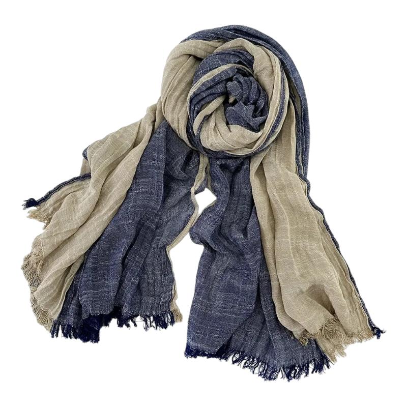 Chèche en Coton pour Homme - Beige et Bleu Nuit