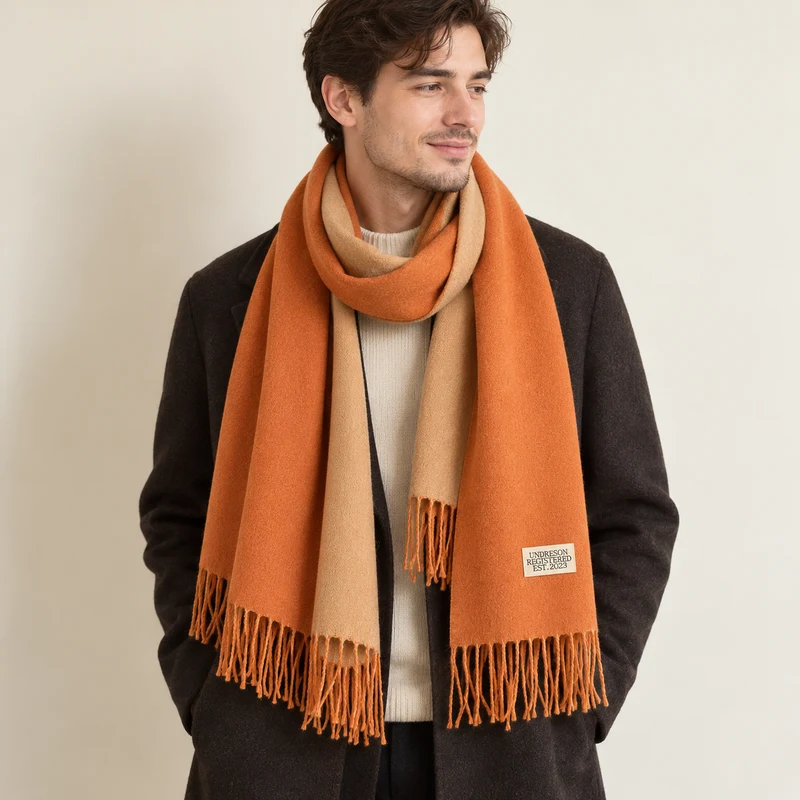 Écharpe Deux Couleurs portée - coloris orange et camel