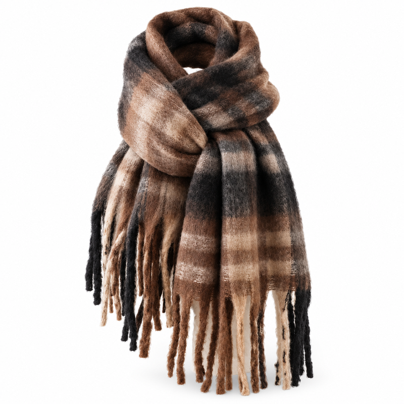 Echarpe Plaid Tartan Brun et Noir 220X52cm