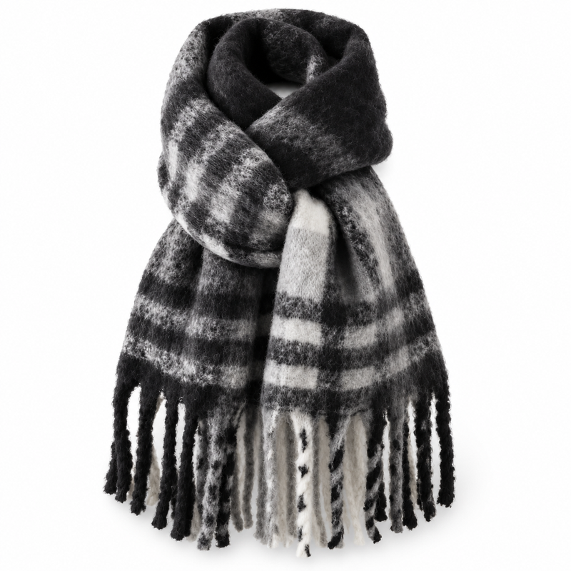 Echarpe Plaid Tartan Noir et Gris 220X52cm
