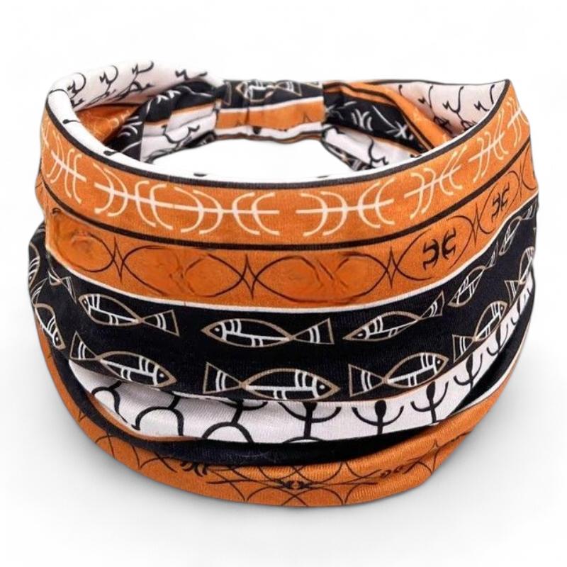 Bandeau Croisé Cheveux Femme Orange et Noir 