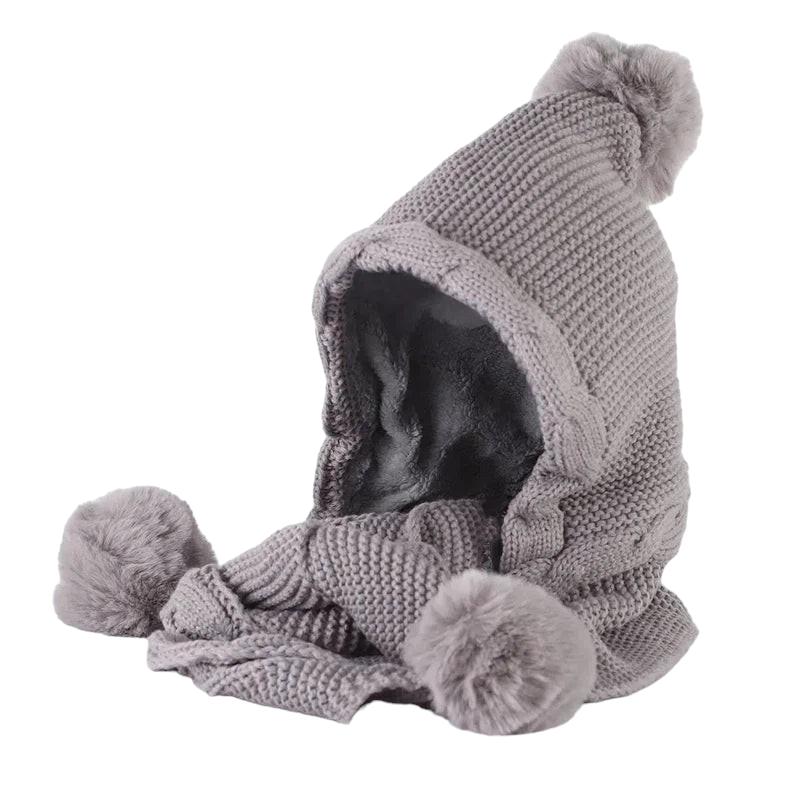 Echarpe Capuche avec Pompom Adulte Gris Clair 56-58cm