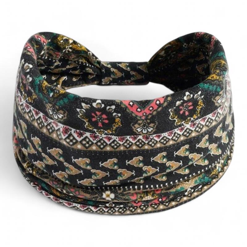 Bandeau Croisé Cheveux Femme Noir et Multicolore 