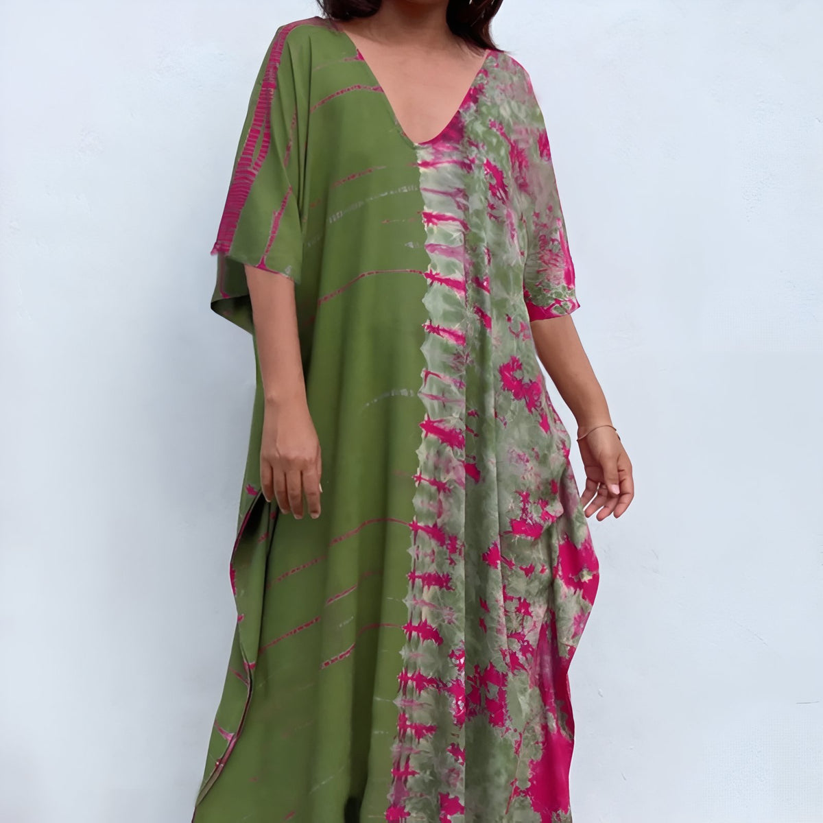 Robe de Plage Boho Style - Vert et Rose - Unique