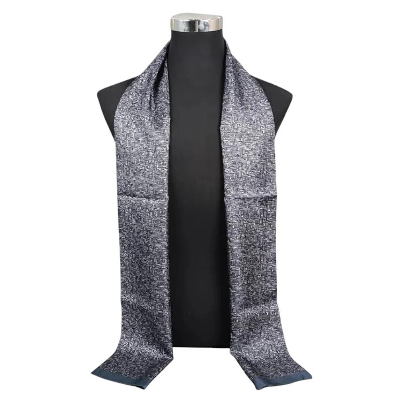 Echarpe Soie Homme à Motif Cachemire - Gris et Bleu Marine - 160*26cm