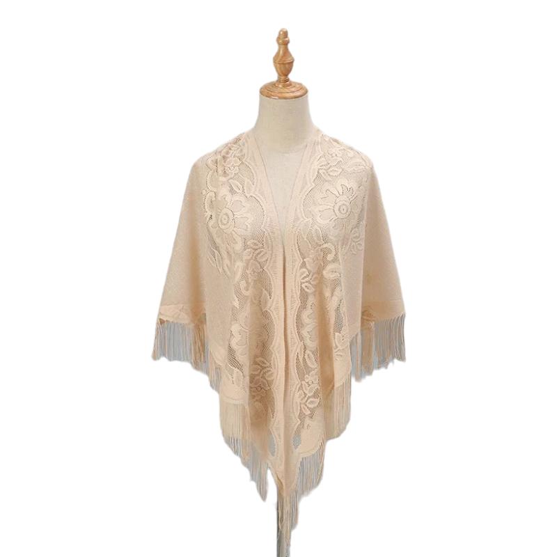 Châle Cape Crochet en Dentelle Beige 