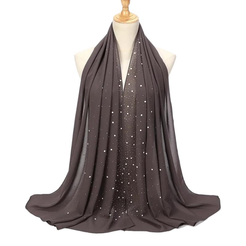 Etole de Soirée en Mousseline Gris Foncé et Argenté 75*175cm