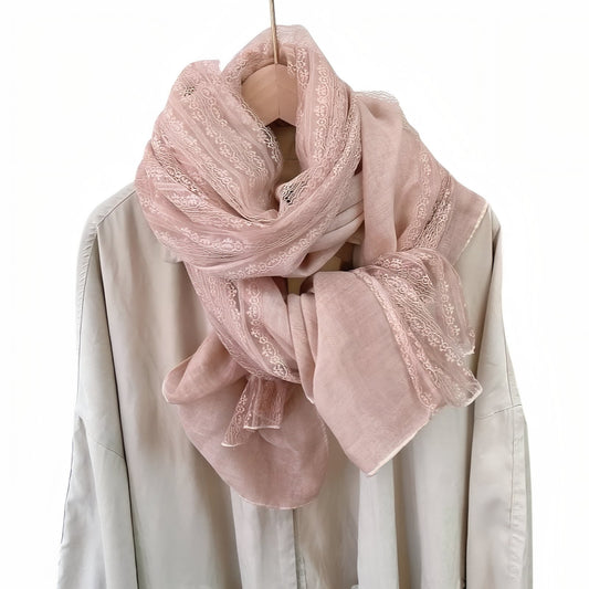 Chèche avec Dentelle - Beige Rosé - 180*90cm