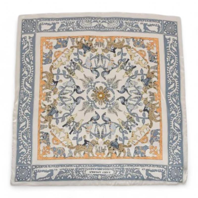 Carré de Soie Femme Luxe Bleu Pâle et Orange 90*90cm