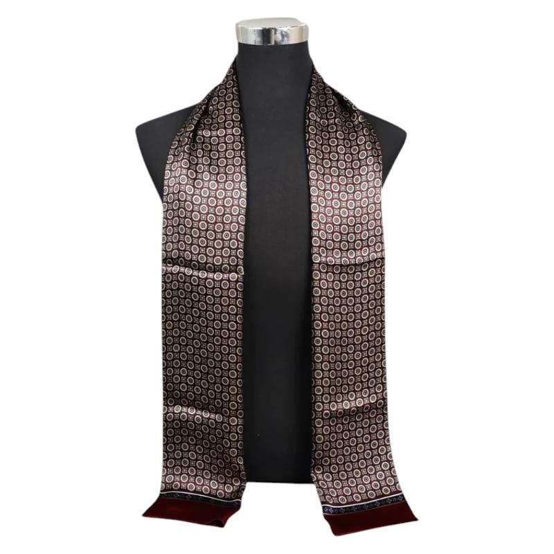 Echarpe Soie Homme à Motif Cachemire - Bordeaux et Beige - 160*26cm