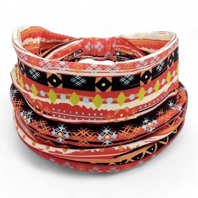 Bandeau Croisé Cheveux Femme Corail et Noir 