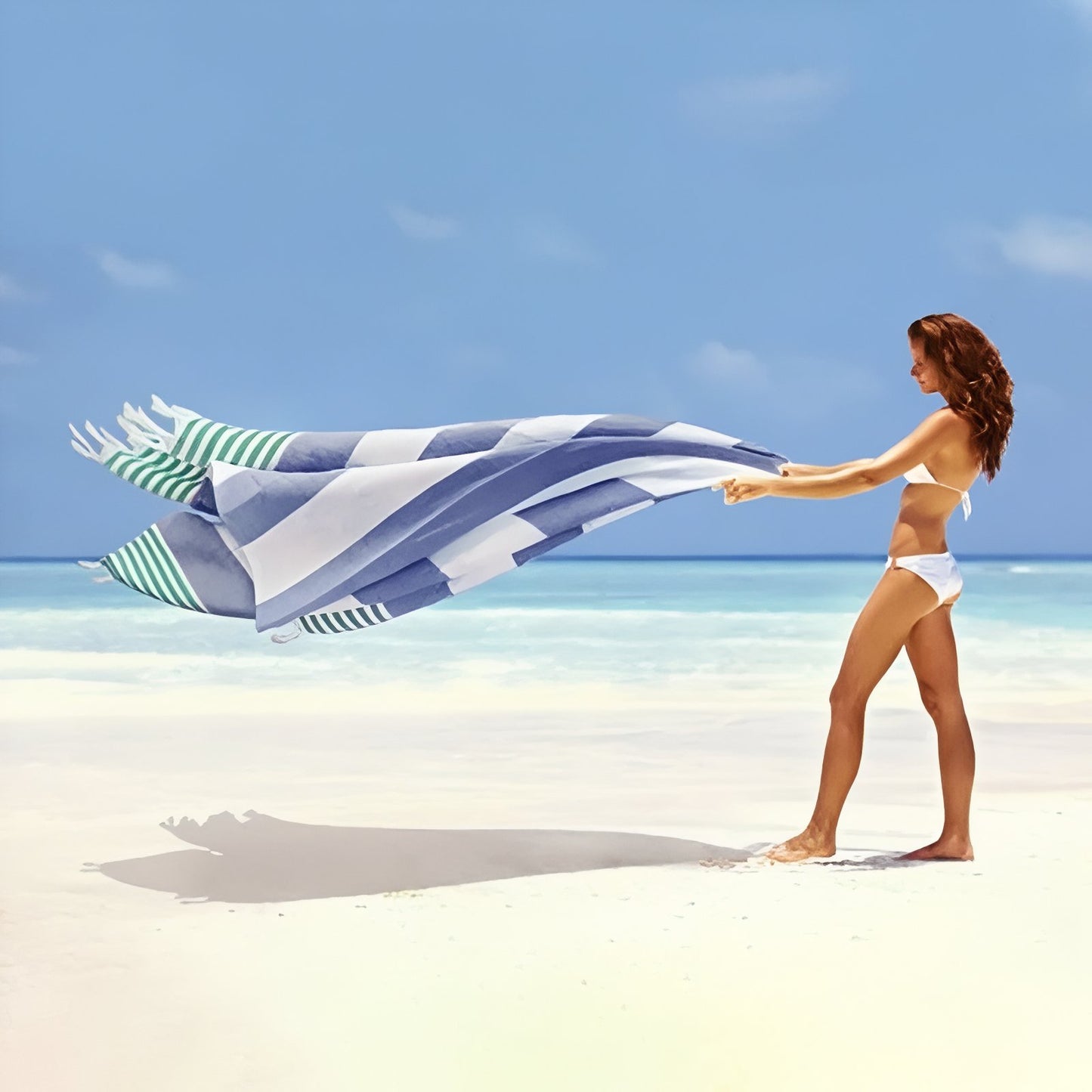 Fouta de Plage Rayé Tricolore à Franges