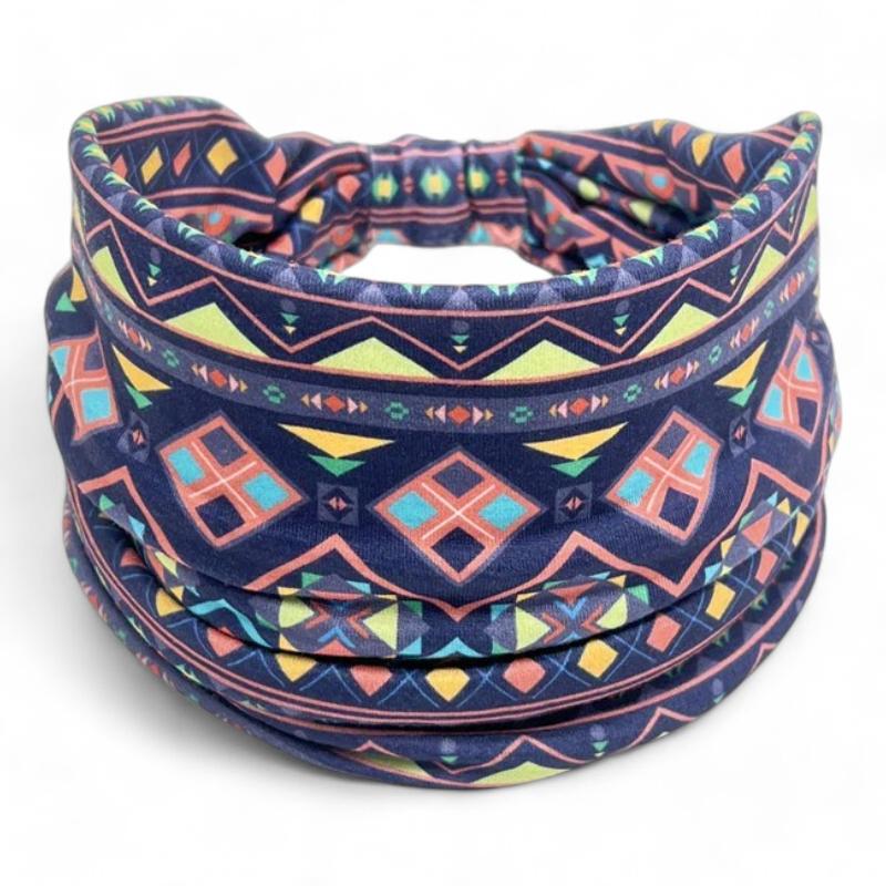 Bandeau Croisé Cheveux Femme Bleu Nuit et Corail 