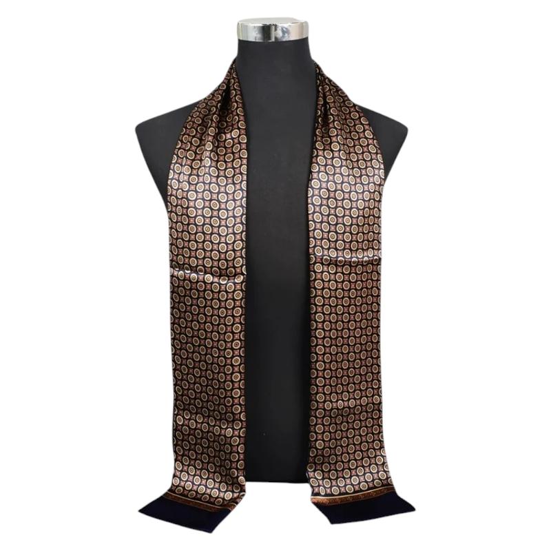 Echarpe Soie Homme à Motif Cachemire - Marron et Bleu Marine - 160*26cm