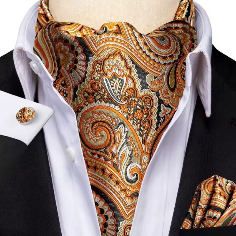 Foulard Ascot Homme en Soie Doré Paisley
