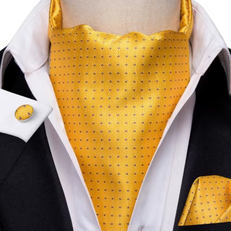 Foulard Ascot Homme en Soie Jaune à Pois