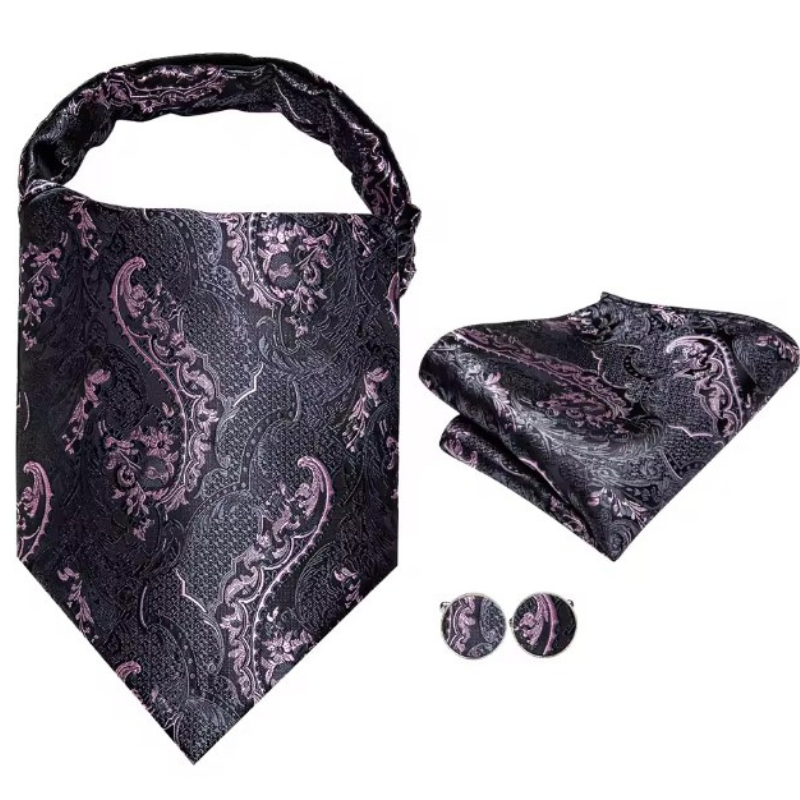 Foulard Cravate Homme en Soie Gris et Rose