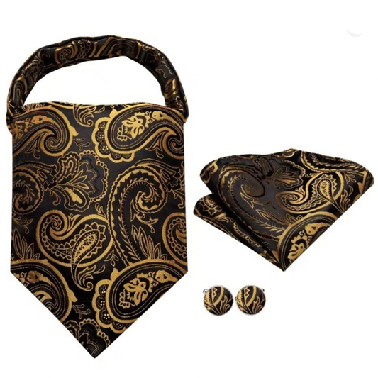Foulard Cravate Homme en Soie Noir et Doré