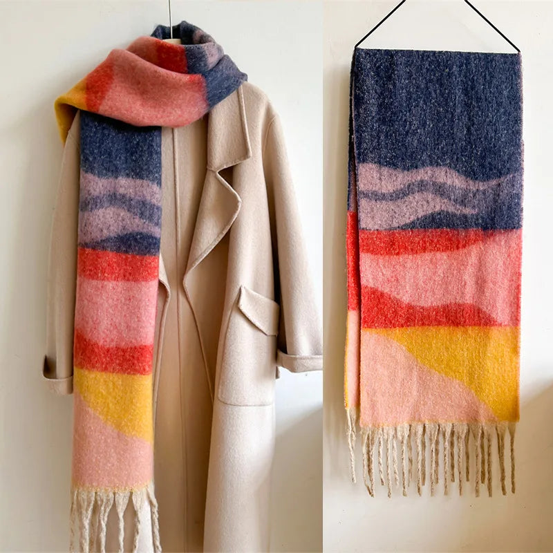 Grosse Écharpe Femme Hiver - Beige et Brun - détail