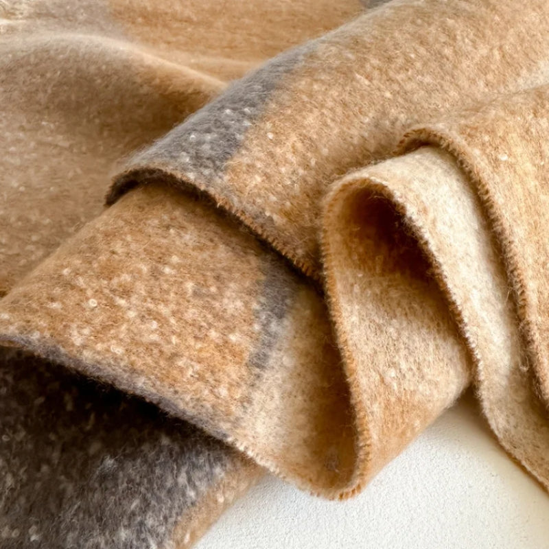 Grosse Écharpe Femme Hiver - Beige et Brun - détail texture